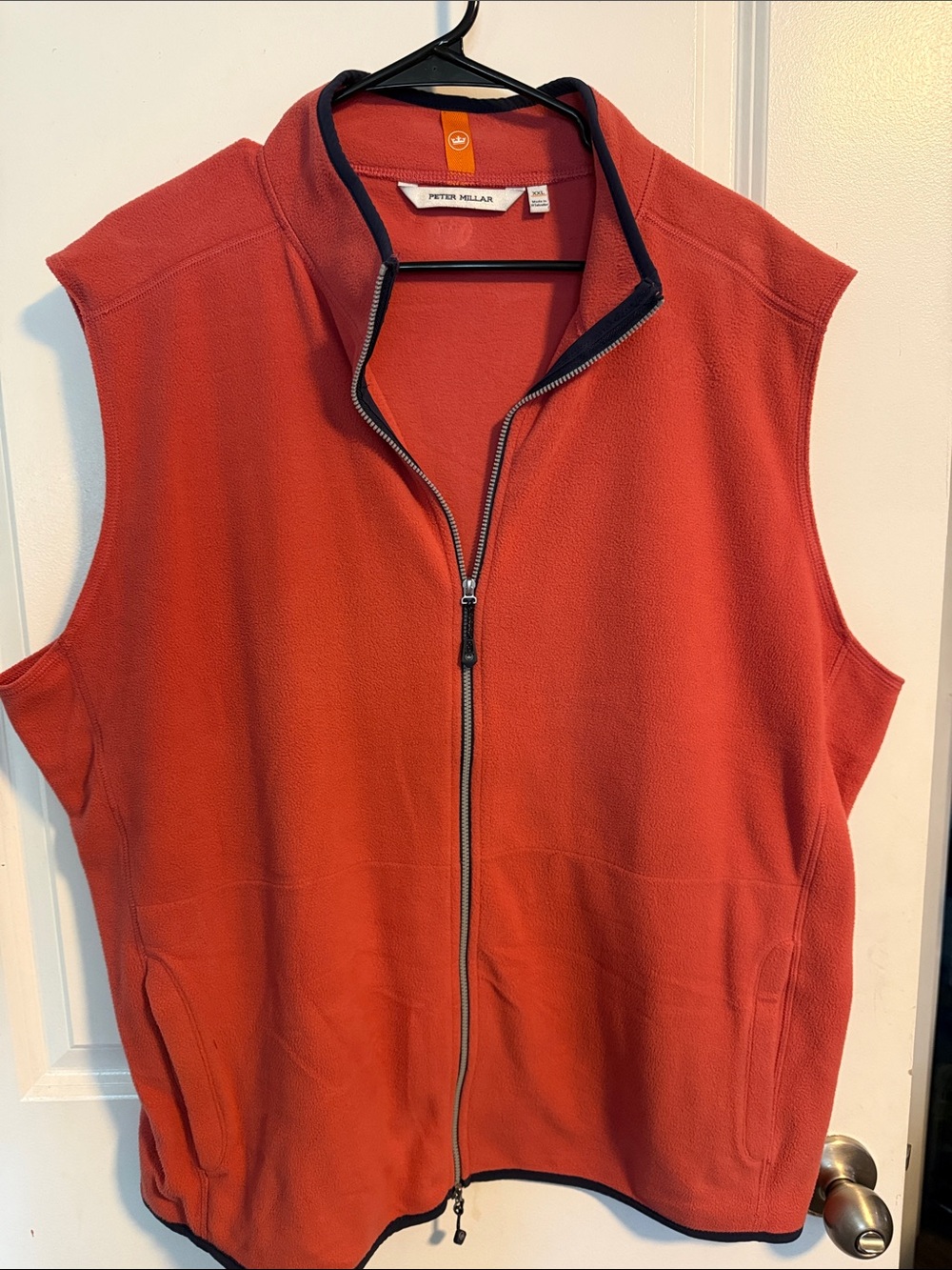 Peter Millar Men's Coral-Orange Zip-Front Fleece Vest